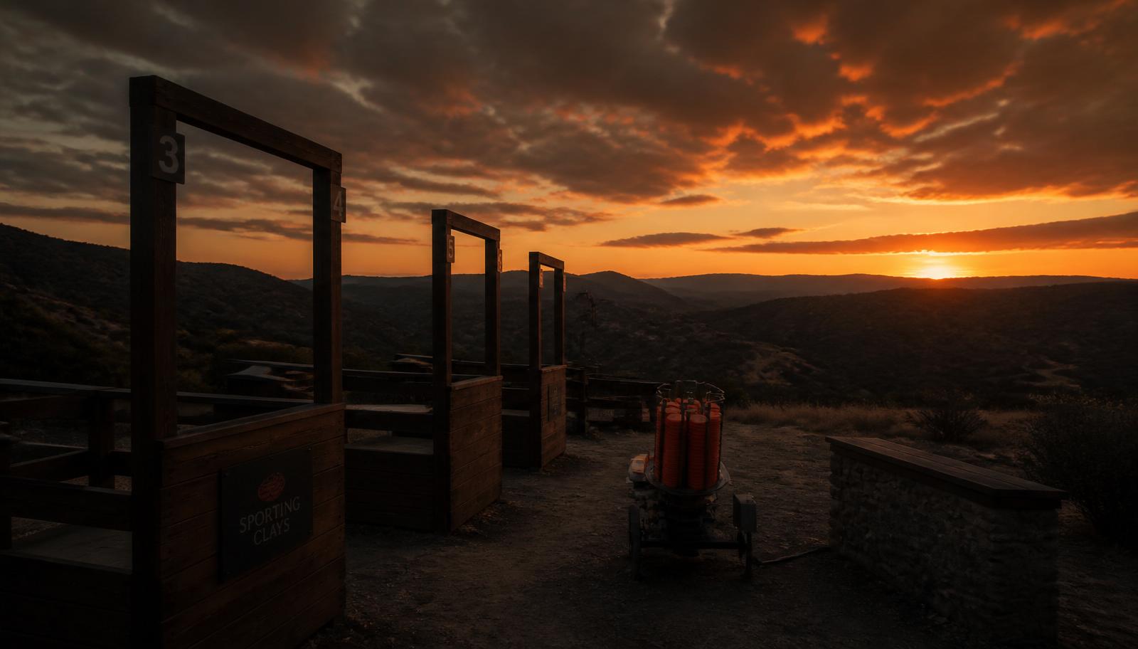 Sporting clays course at dusk in the Southern California hills